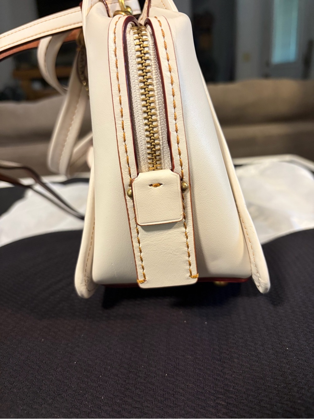 Coach Dreamer Brown Signature Satchel with Cream Trim and Gold Hardware - Picture 10 of 16